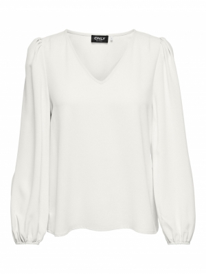 ONLMETTE LS V-NECK TOP WVN CLOUD DANCER